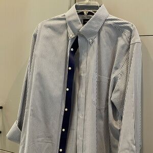 Paul Fredrick Mens Navy blue stripe with navy placket and cuffs